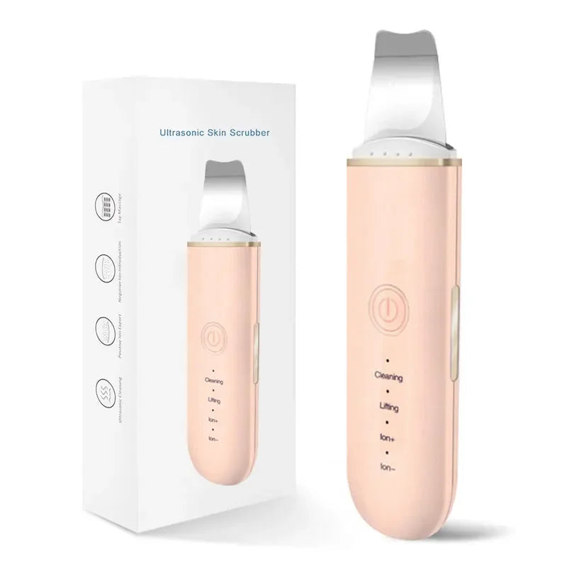 Ultrasonic Skin Scrubber Spatula – 4-Mode Facial Lifting Tool Facial Skin Scrubber PLUSH Pink