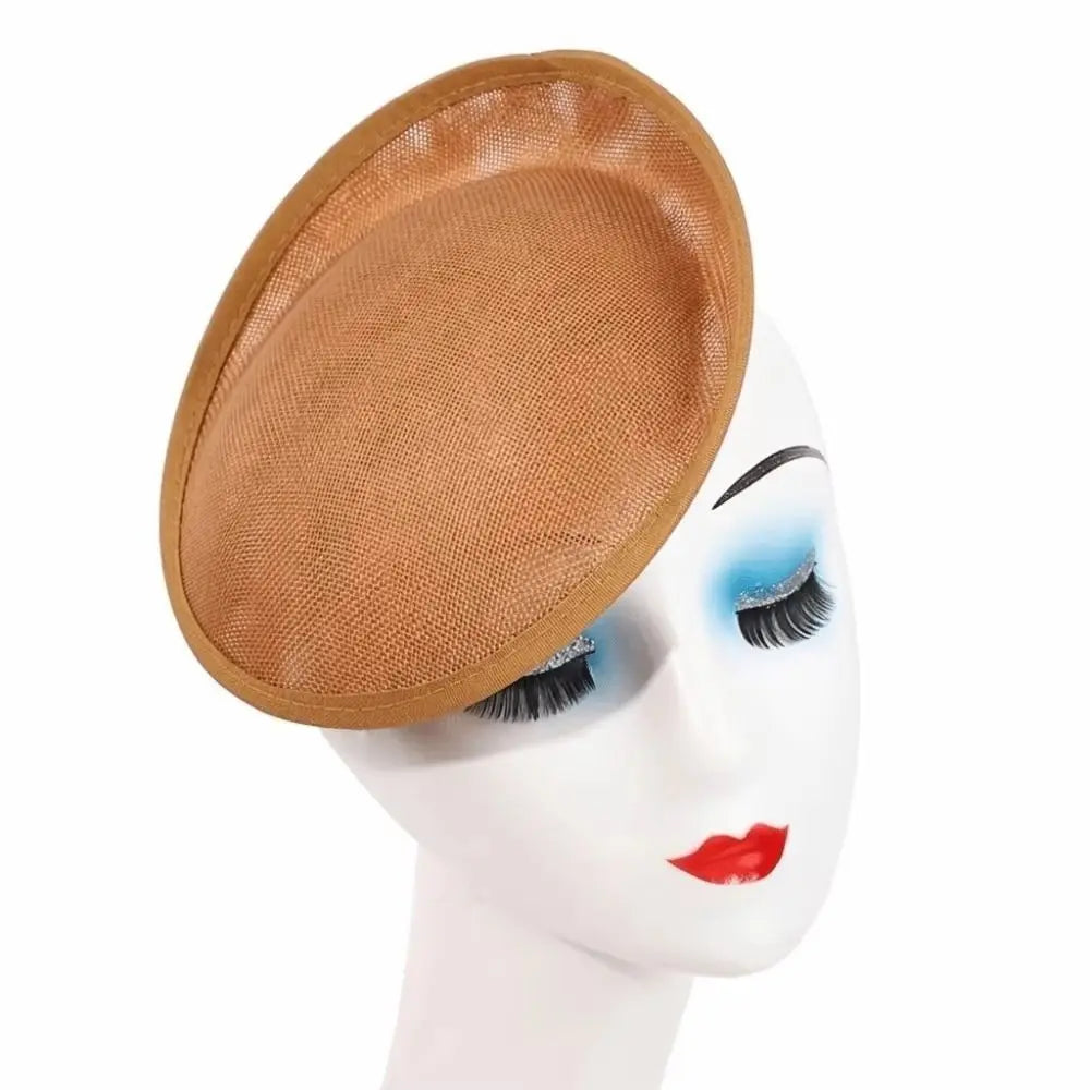 Wide Brim Linen Fascinator Hat Base – Vintage Mesh Headpiece Fascinator Hat Base PLUSH