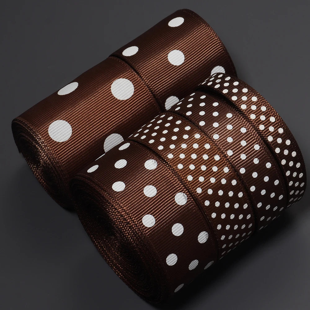 Brown Polka Dot Grosgrain Ribbon 5-10 Yds | DIY Craft Grosgrain Ribbon PLUSH