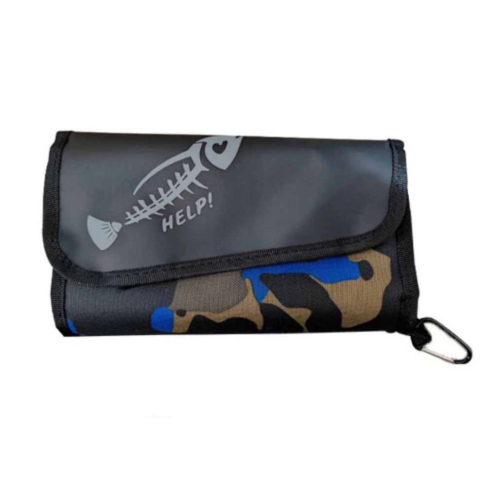 Waterproof Fishing Lure Bag – 6-Pocket Partitioned Bait Wallet Fishing Tackle Bag PLUSH Camouflage blue