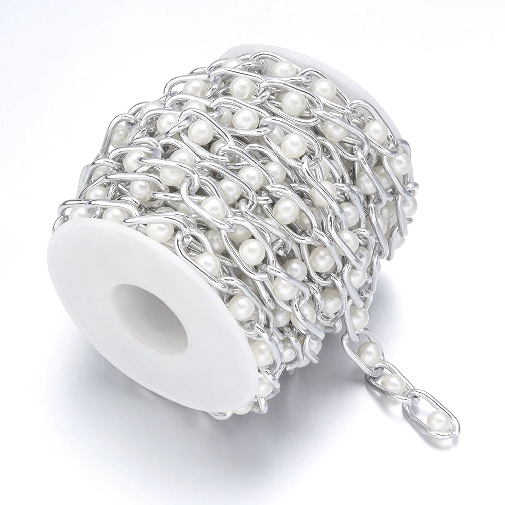 5 Yards Pearl Aluminum Beaded Chain for DIY Jewelry Making Jewelry Making Chain PLUSH silver 13x6mm