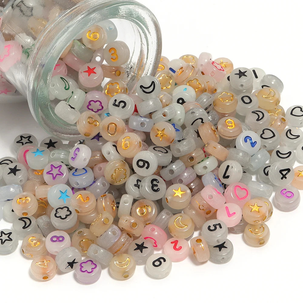 100pcs Luminous Acrylic Beads Star Moon Flower – DIY Jewelry Acrylic Spacer Beads PLUSH