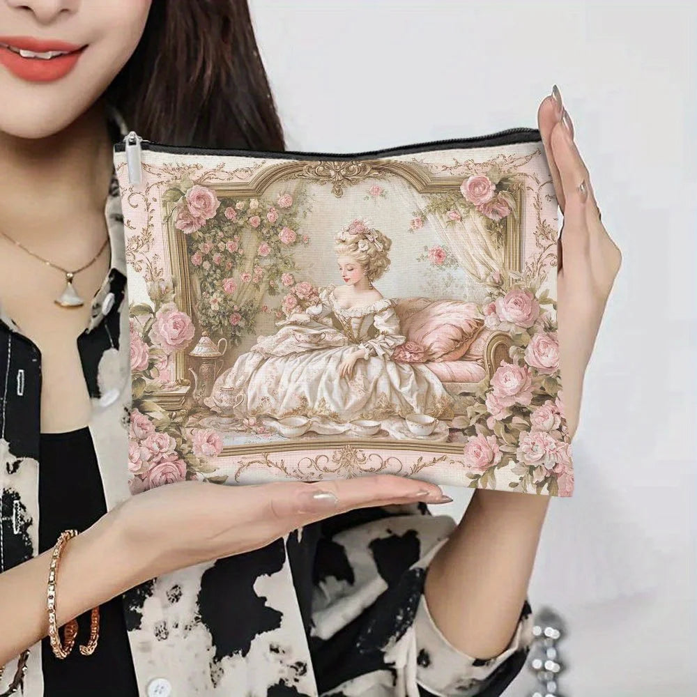 Rococo Floral Makeup Bag – Zipper Pouch & Jewelry Organizer Cosmetic Zipper Pouch PLUSH
