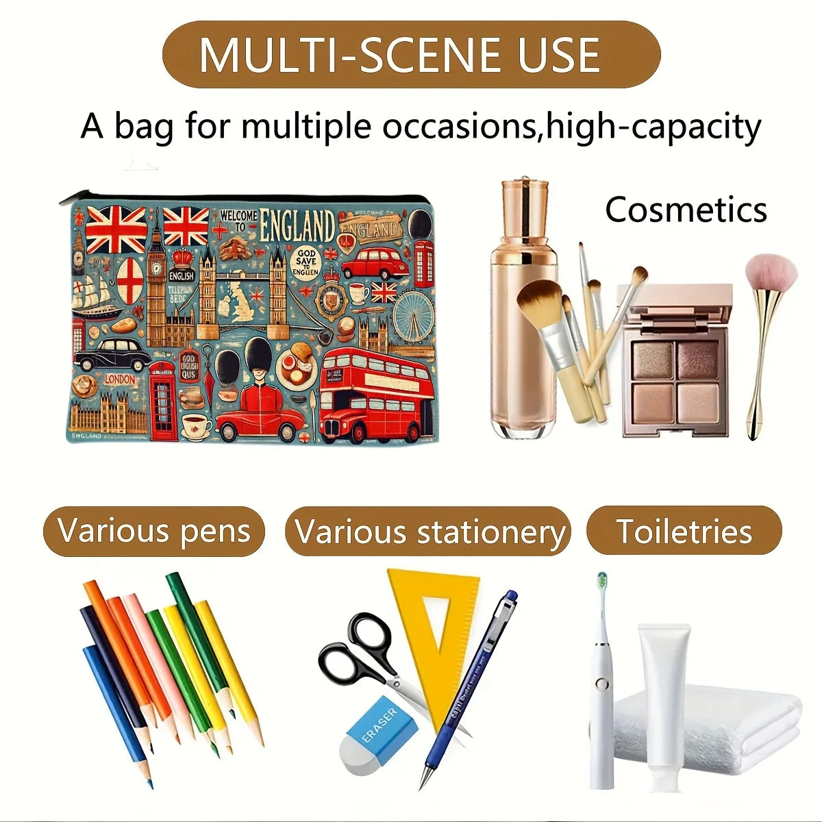 UK Landmark Makeup Bag – Women's Zipper Pouch & Jewelry Storage Makeup Zipper Pouch PLUSH
