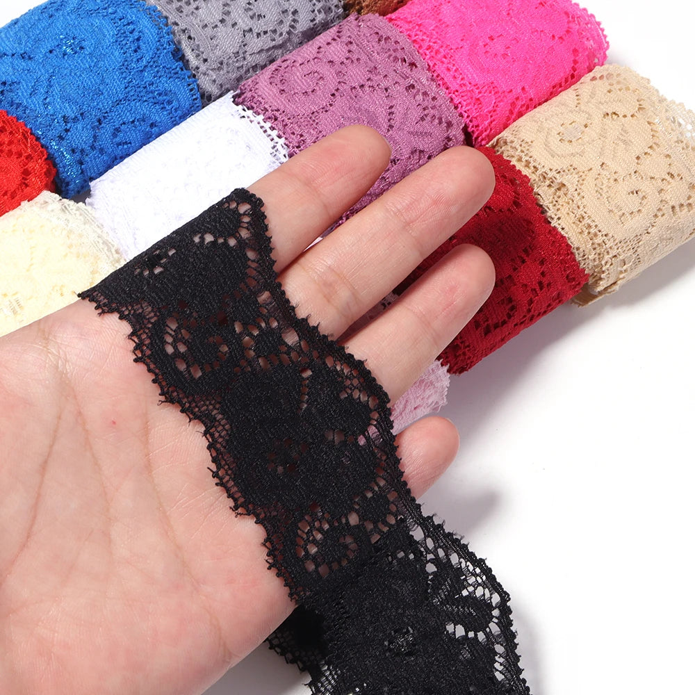 35mm Elastic Floral Lace Trim 2 Yards – DIY Sewing & Hairbands Elastic Lace Trim PLUSH