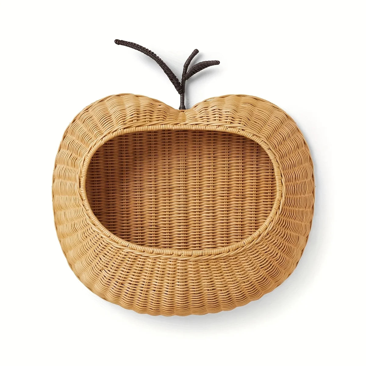 Rustic Handwoven Apple Wall Basket – Natural Vine Home Organizer Wall Storage Basket PLUSH Apple