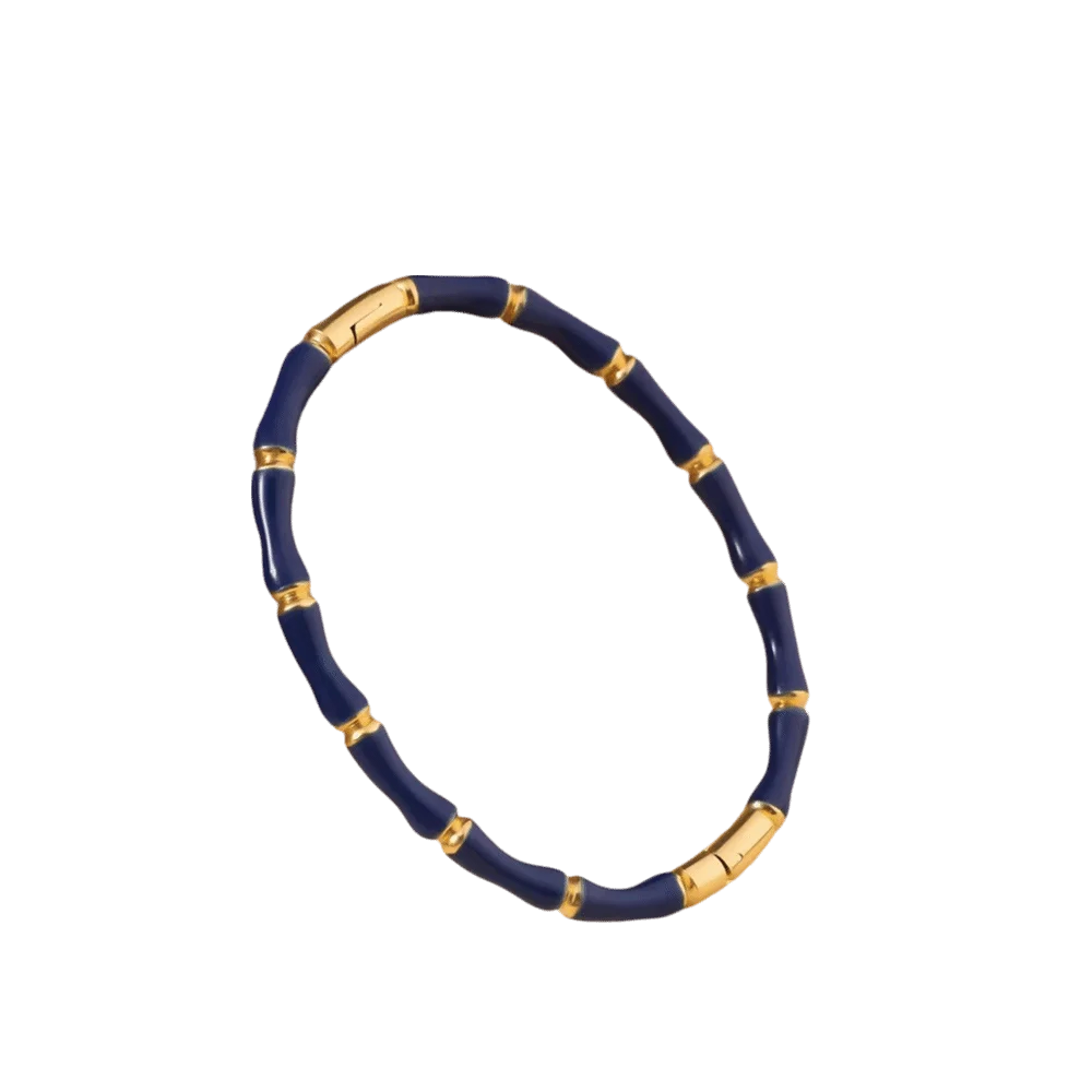 Colorful Bamboo Joint Bangle – Gold Stainless Steel Enamel Bracelet Enamel Bangle Bracelet PLUSH Blue