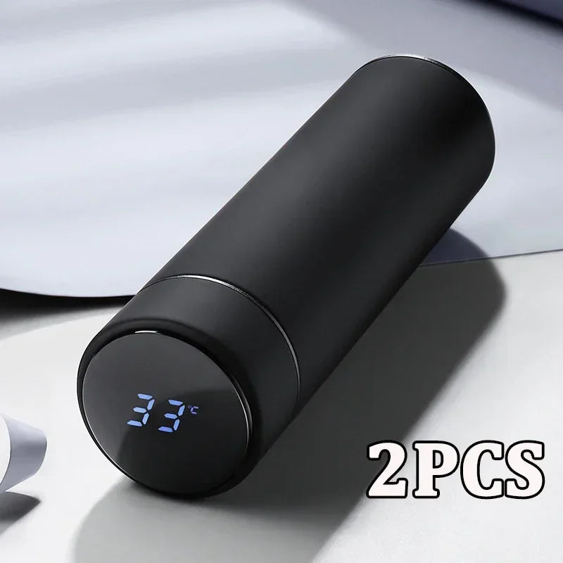Smart Temp Display Thermal Mug – 500ml Stainless Steel Thermos Insulated Thermal Mug PLUSH Black 2PCS 500ml