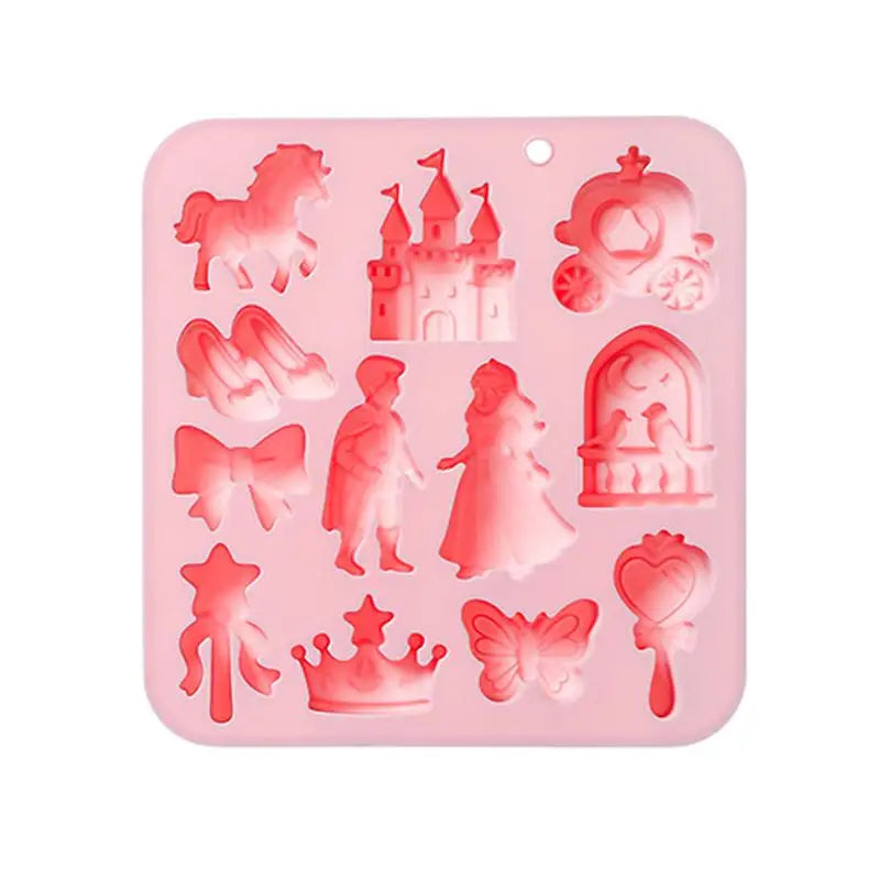 12-Cavity Princess Castle Silicone Mold – Fondant & Chocolate Silicone Baking Mold PLUSH Pink