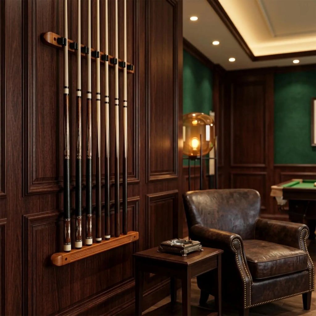 Pine Wood Billiard Cue Rack – 8-Slot Wall Mount Organizer Billiard Cue Rack PLUSH