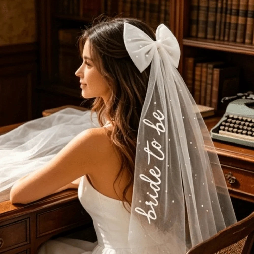 Tulle Bow Bridal Veil – Elegant Vintage Wedding Headdress Bridal Veil PLUSH