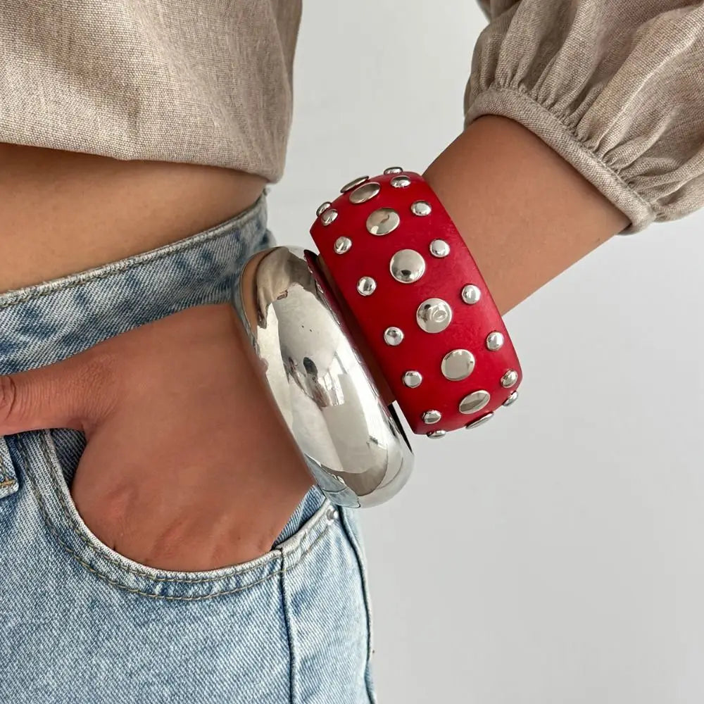 Bohemian Rivet Wide Chunky Bangle – Vintage Retro Cuff Bracelet Cuff Bangle Bracelet PLUSH