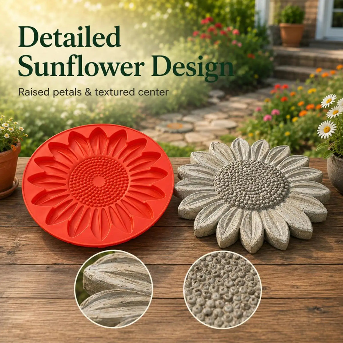 Sunflower Stepping Stone Mold – Reusable Concrete Path Paver Concrete Stepping Stone Mold PLUSH
