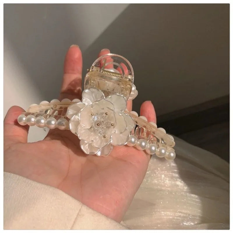Floral Pearl Shark Hair Claw Clip – Korean Elegant Updo Hair Claw Clip PLUSH