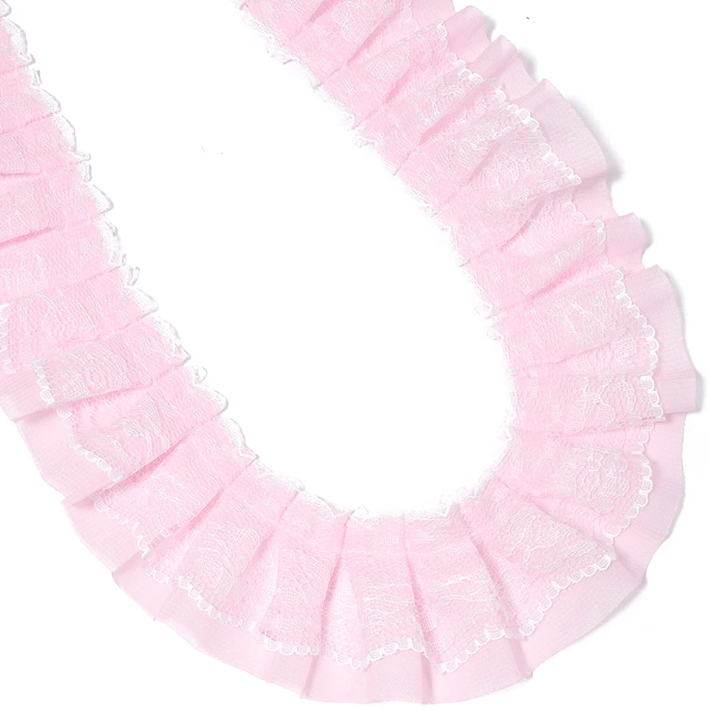 2 Yards 5cm Double Layer Chiffon Lace Ruffled Trim | DIY Sewing Lace Ruffled Trim PLUSH Pink 5cm 2yards