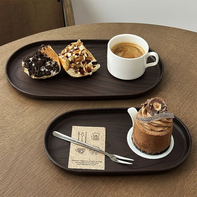 Black Walnut Wood Grain Serving Tray – Reusable Plastic Serving Tray PLUSH