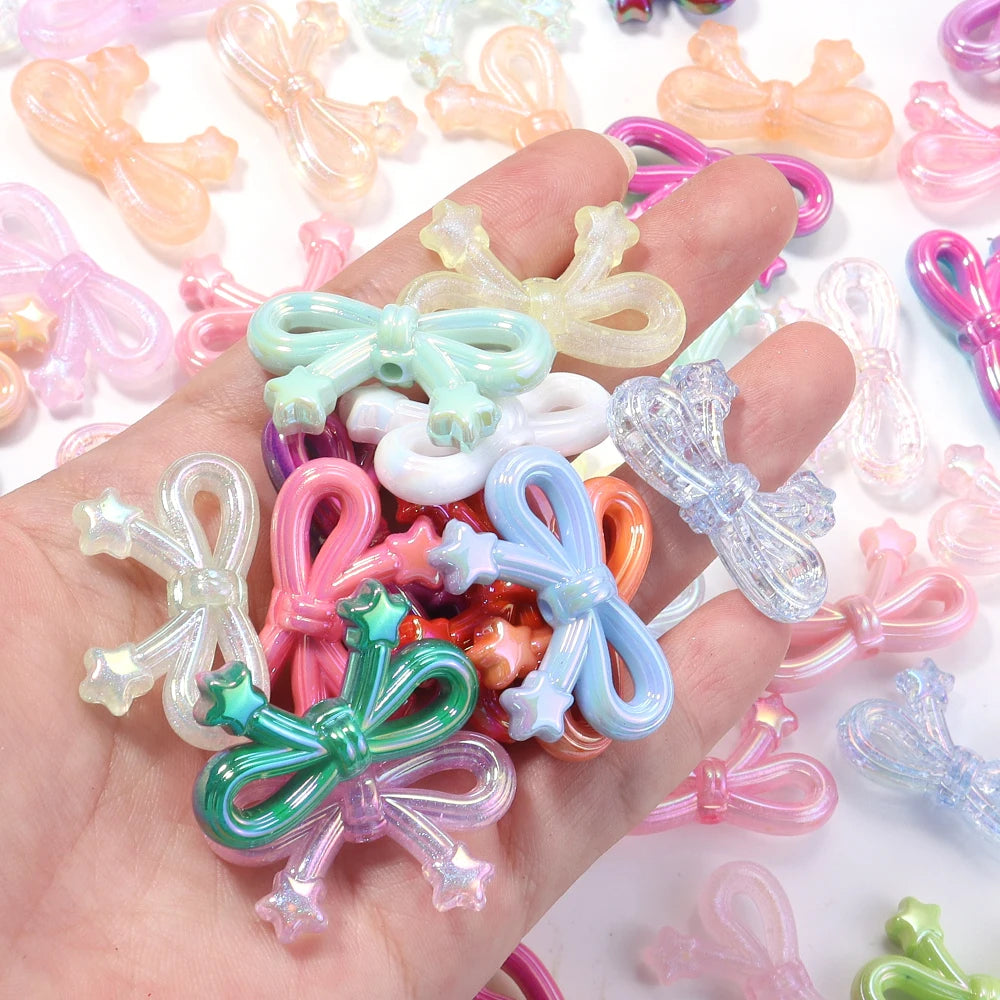 10pcs Multicolor Bow Acrylic Beads 19x33mm – DIY Jewelry Making Acrylic Spacer Beads PLUSH