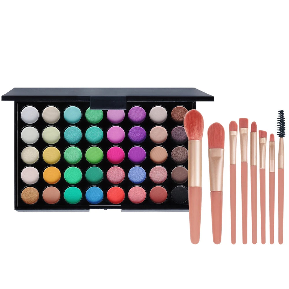 POPFEEL 40-Color Eyeshadow Palette + 8 Brushes – Matte & Shimmer Eyeshadow Palette PLUSH E40-02-TOOL007