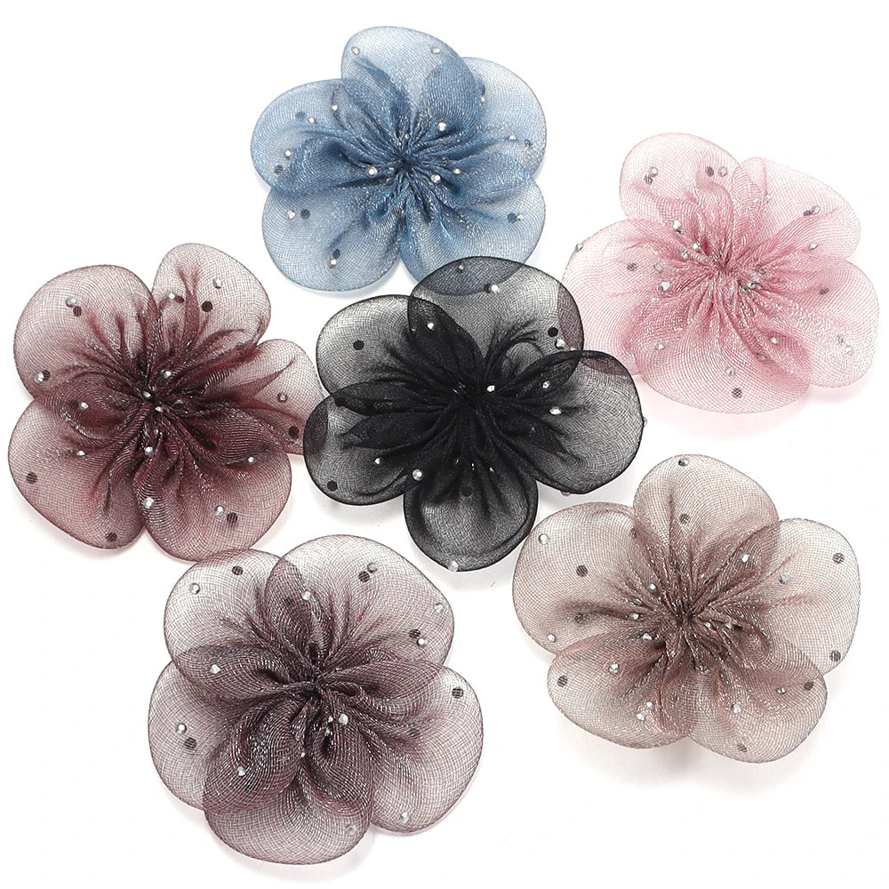 5pcs Organza Flower Appliques 5.5cm – DIY Crafts & Hair Decor Fabric Flower Appliques PLUSH mixed 5.5cm