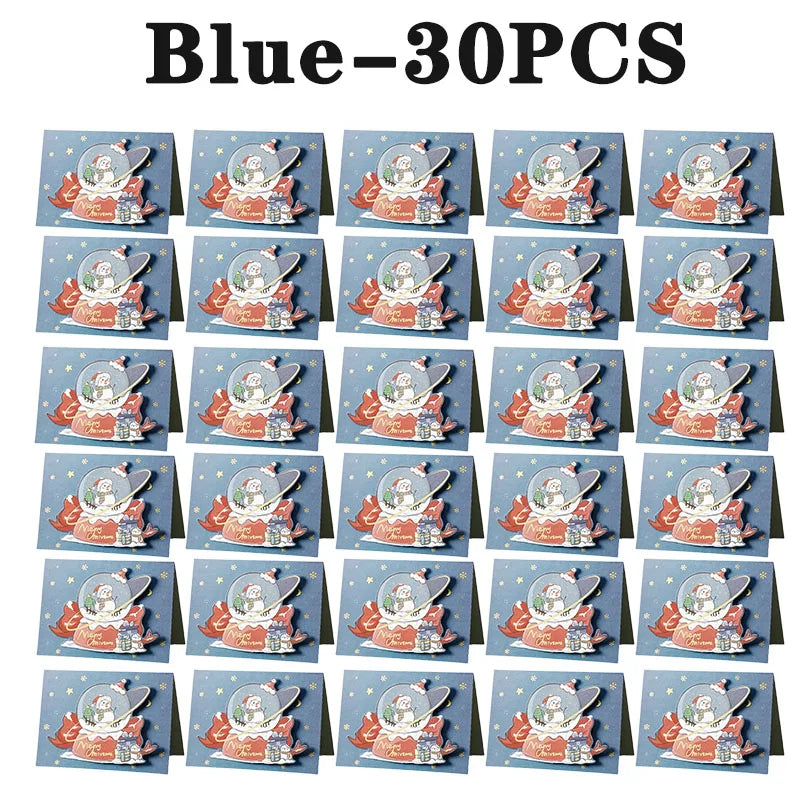 Santa Folding Christmas Greeting Cards – Xmas & New Year Wishes Christmas Greeting Cards PLUSH Blue-30PCS