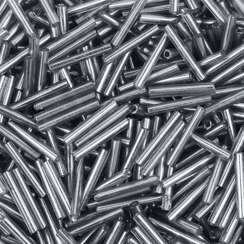 Silver Filled Czech Glass Tube Beads 2x12mm – 10g DIY Jewelry Glass Spacer Beads PLUSH silver gray