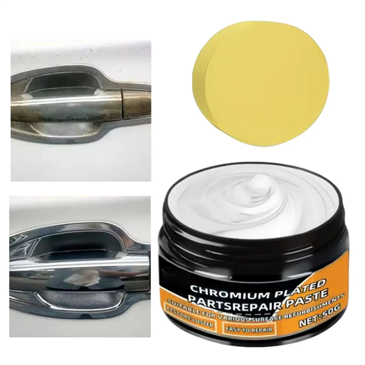 50g Chrome Polish Restoration Compound + Sponge | Car Metal Shine Chrome Polish Compound PLUSH
