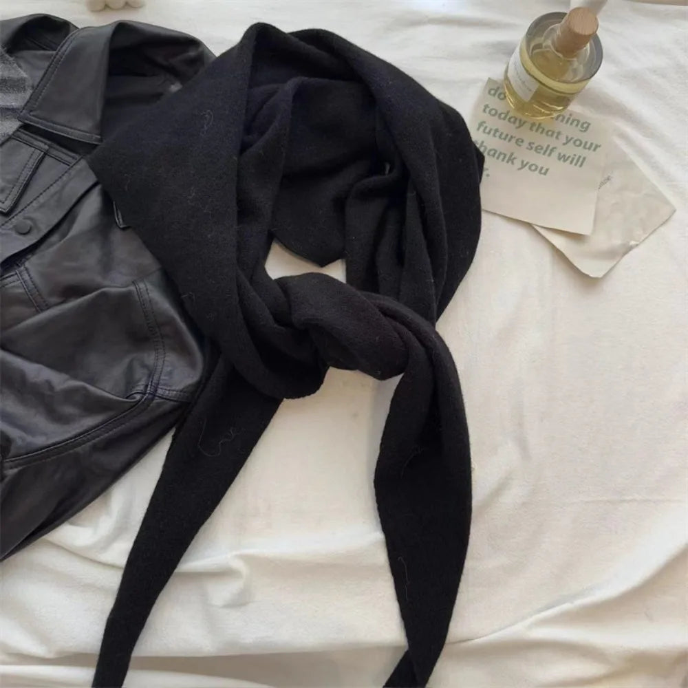Women's Knitted Triangle Shawl Scarf – Windproof Warm Wrap Knitted Shawl Scarf PLUSH Black