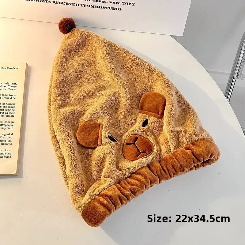 Capybara Hair Towel Wrap – Quick Dry Coral Fleece Turban Hair Towel Wrap PLUSH A