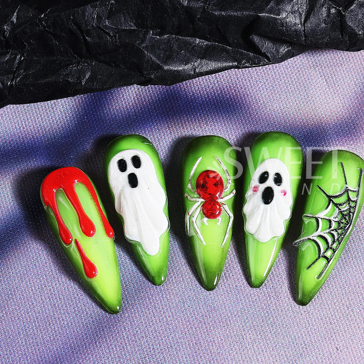 Halloween 5D Embossed Nail Stickers – Spider Web Ghost Decals Nail Art Stickers PLUSH