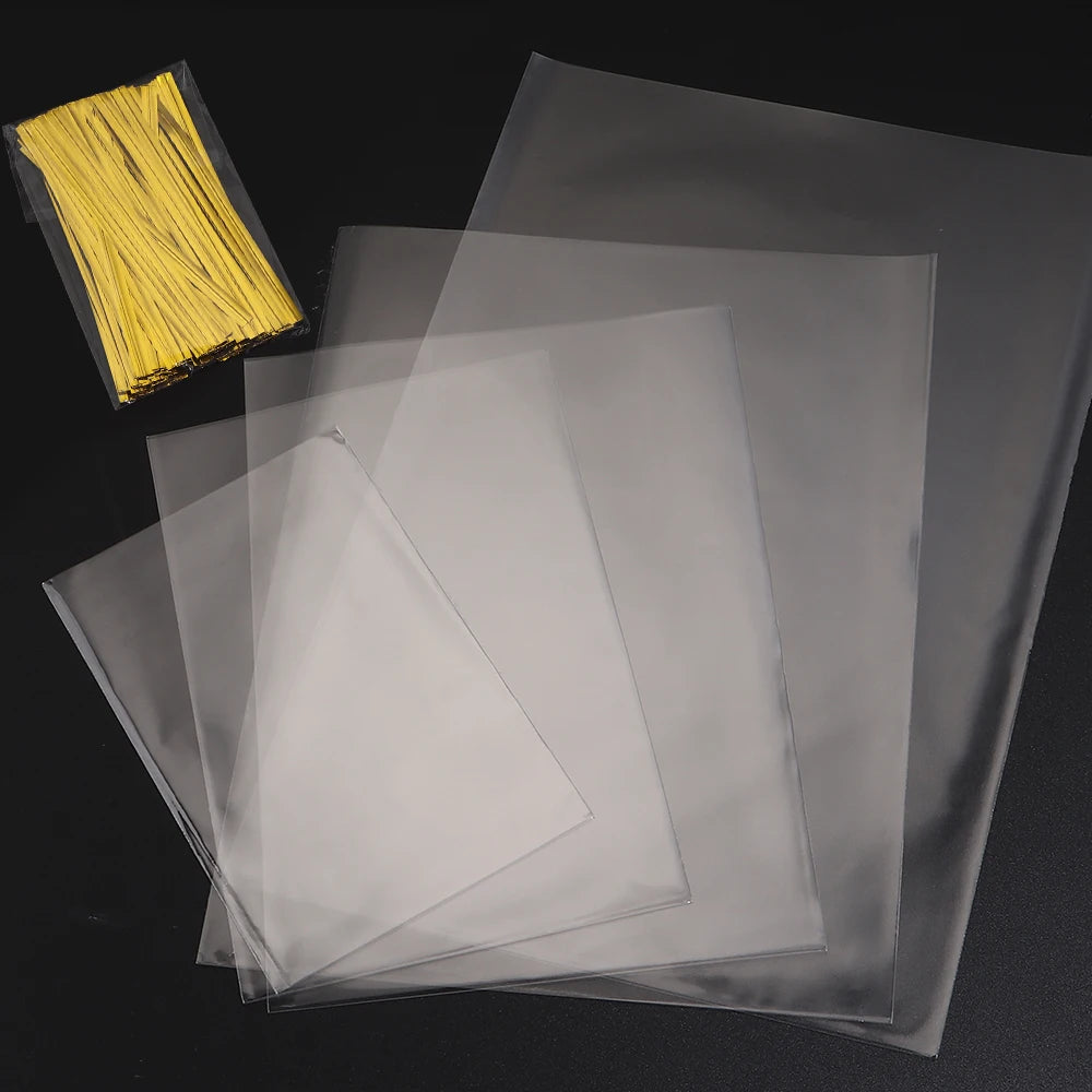 100pcs Transparent Treat Bags with Twist Ties | Cookie & Candy Treat Packaging Bags PLUSH
