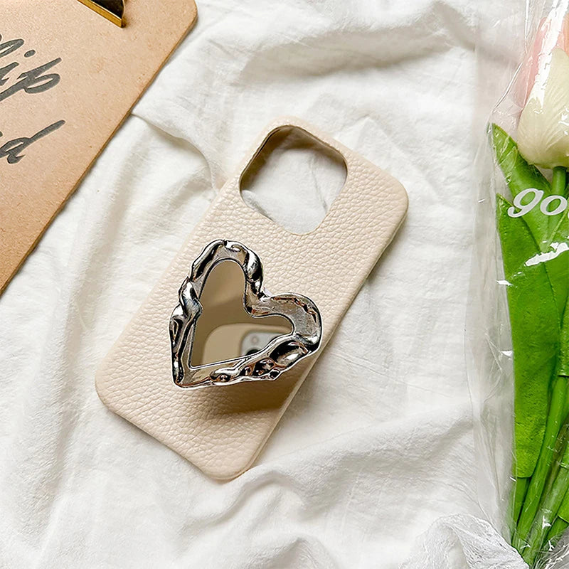 Silver Heart Mirror Phone Finger Holder & Stand | Luxe Style Phone Finger Stand PLUSH