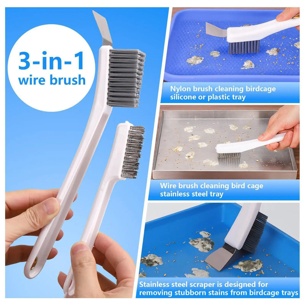 4-Piece Bird Cage Cleaning Brush Set – Long Handle & Shovel Cage Cleaning Brush Set PLUSH