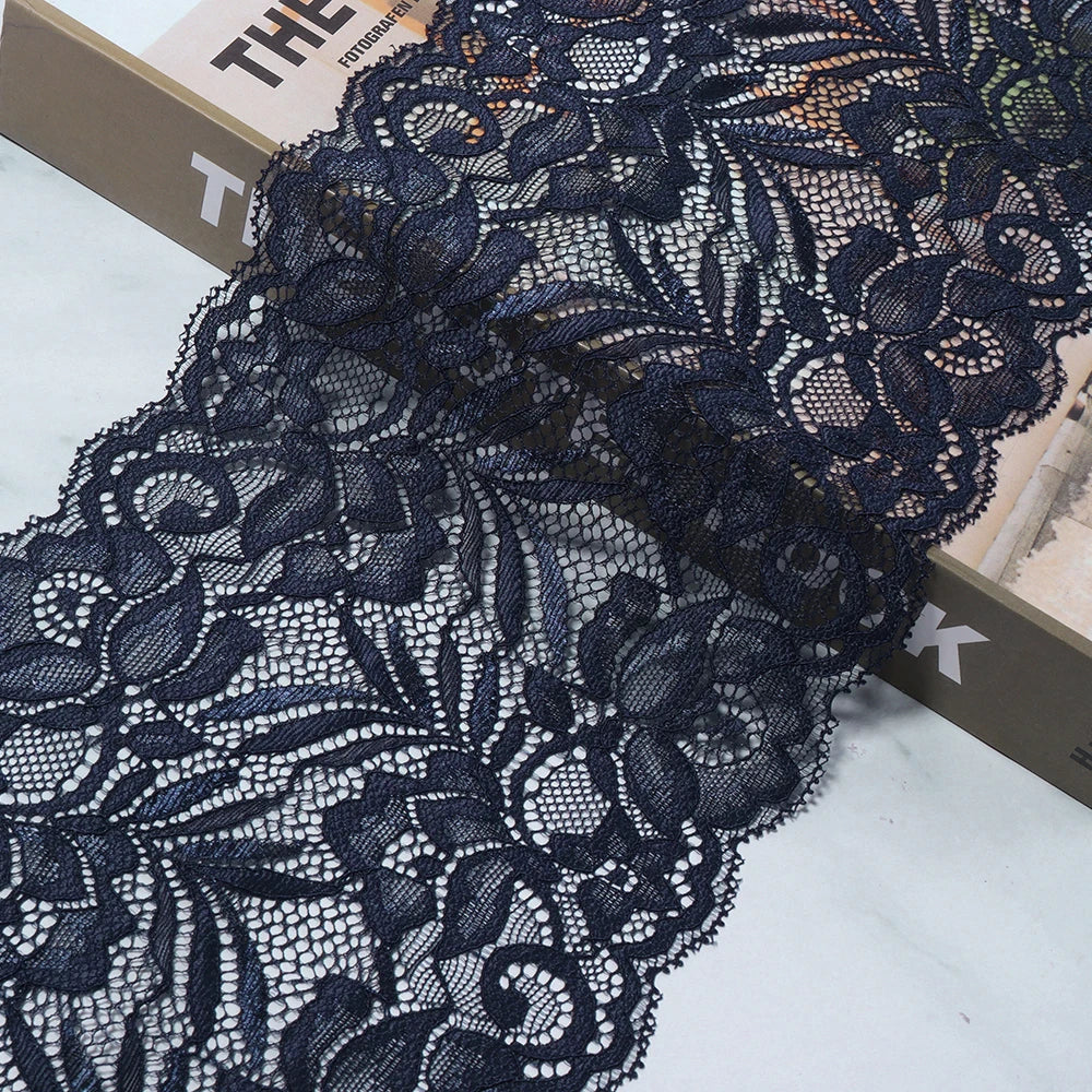 1.5 Yards 15cm Elastic Floral Lace Trim for DIY Sewing Lace Sewing Trim PLUSH dark blue 15cm