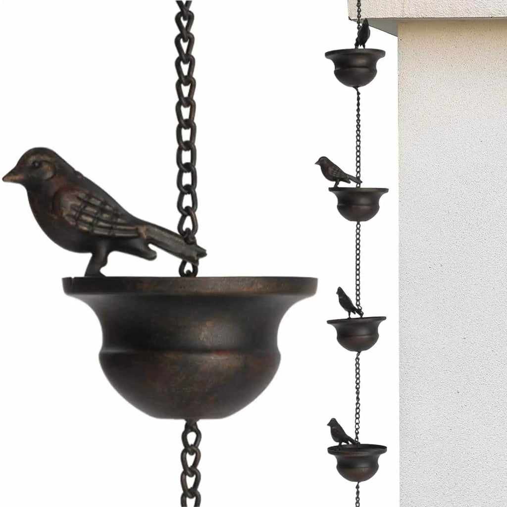 Metal Bird Rain Chain for Gutters – 7.87 ft Dark Bronze Decorative Rain Chain PLUSH