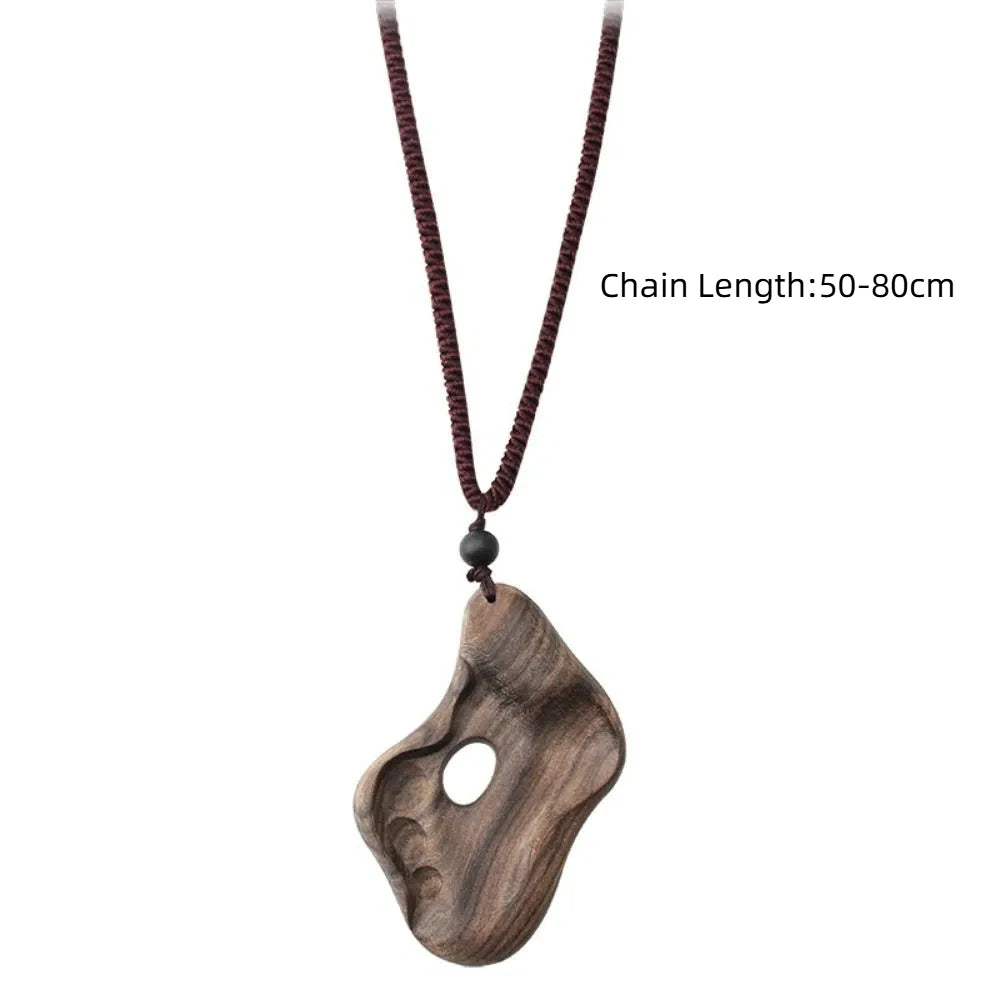 Boho Ethnic Stone Pendant Long Wooden Bead Sweater Necklace Boho Pendant Necklace PLUSH