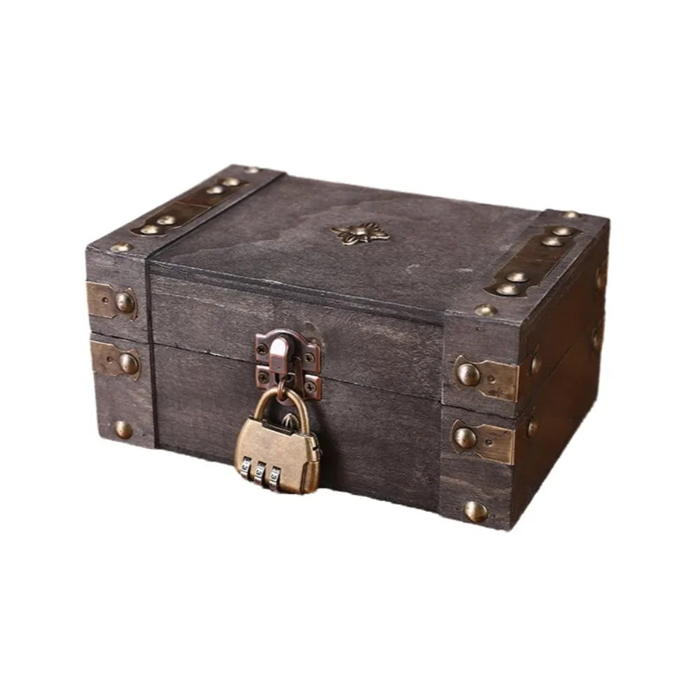 Vintage Wooden Treasure Chest Jewelry Box with Lock – Retro Jewelry Storage Box PLUSH Style-13