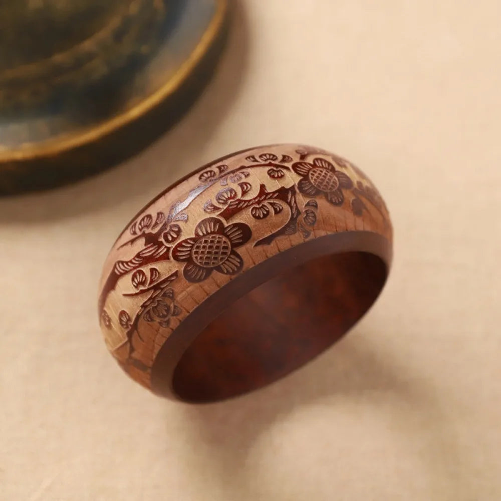 Retro Carved Wooden Bangle – Wide Colorful Ethnic Bracelet Wooden Bangle Bracelet PLUSH Style2