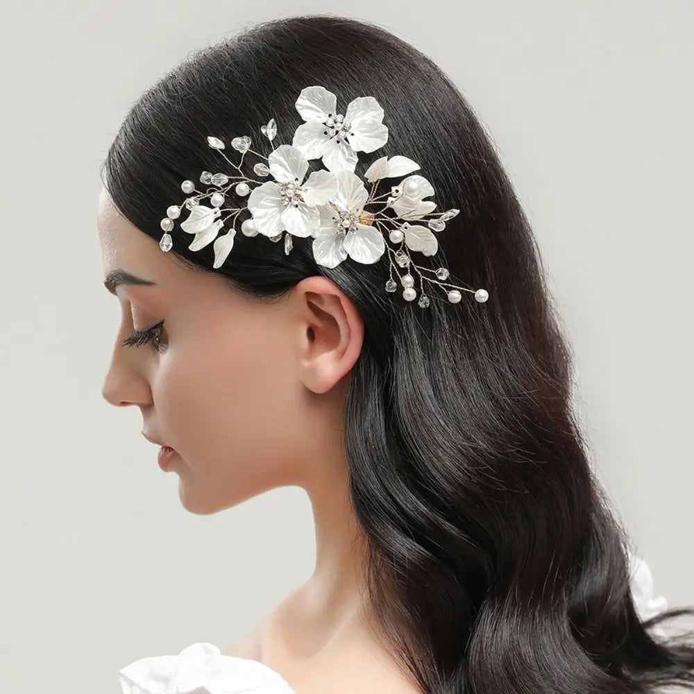 Crystal Pearl Flower Bridal Hairpin – Handmade Wedding Hair Clip Bridal Hair Clip PLUSH