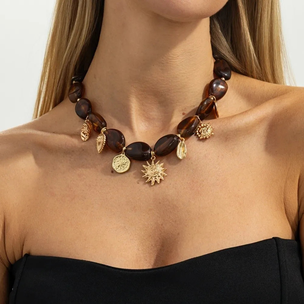 Vintage Tiger Eye Oval Pendant Choker Necklace – Minimalist Pendant Choker Necklace PLUSH Style D