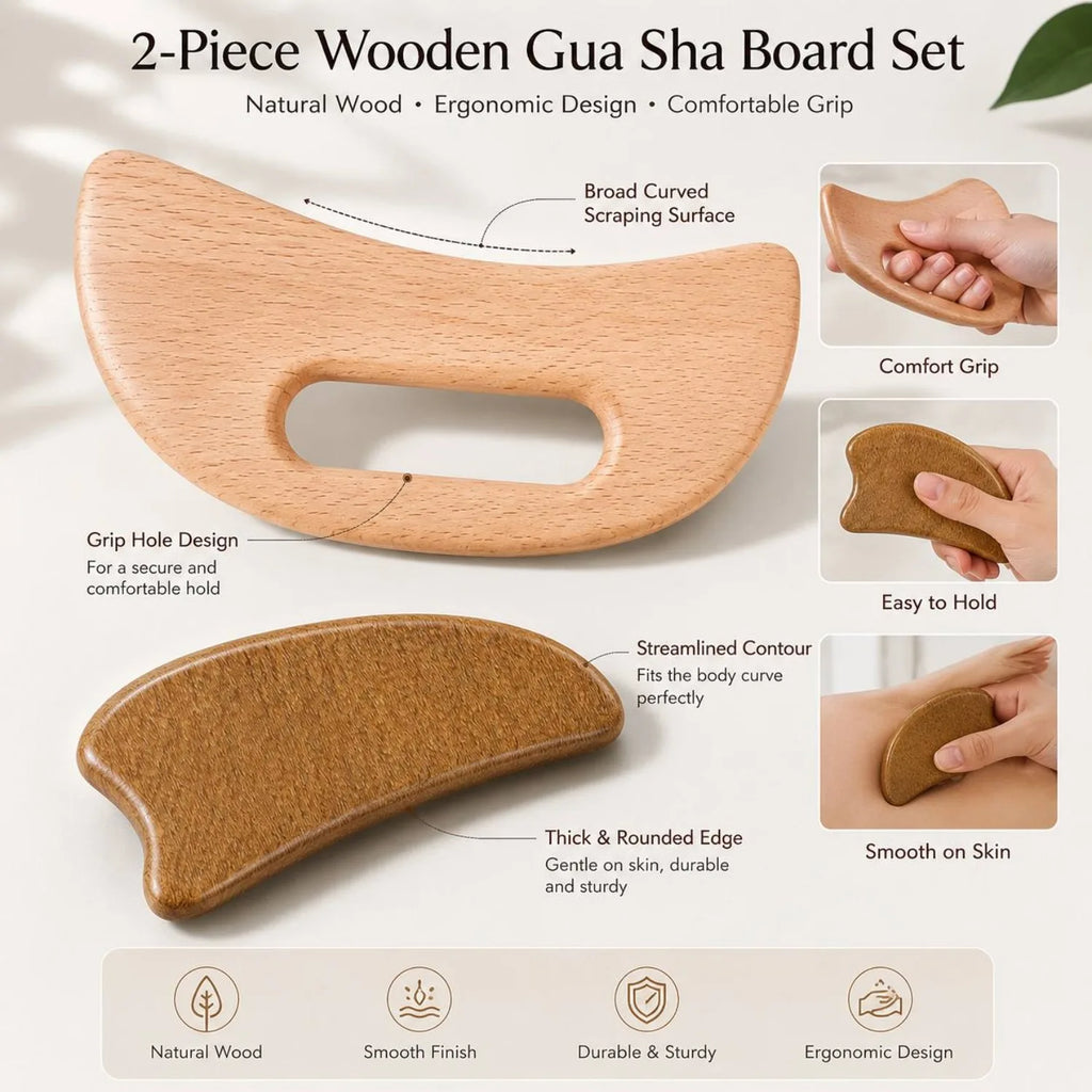 Wooden Gua Sha Body Massage Board Set – 2pcs Scraping Tool Body Massage Board PLUSH