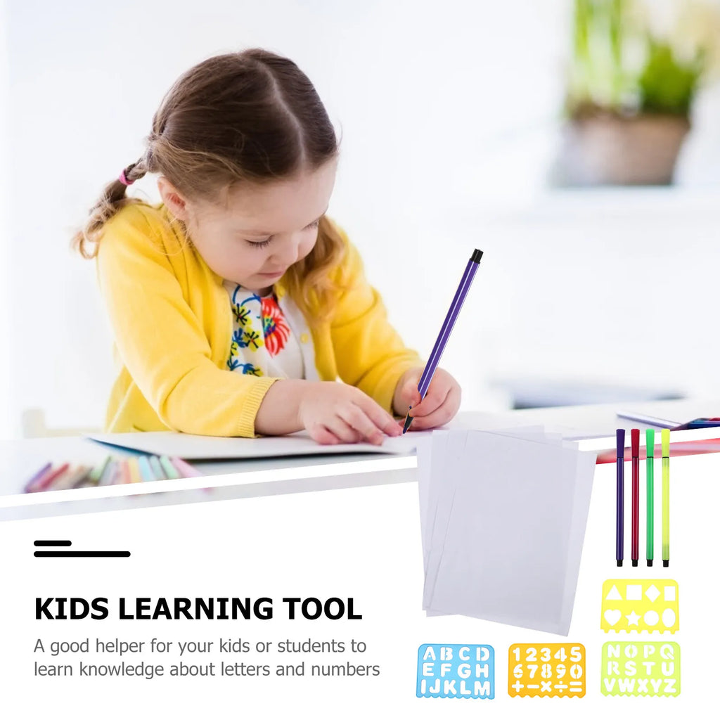 Kids Alphabet & Number Stencil Ruler Set – Plastic Learning Tool Kids Stencil Set PLUSH