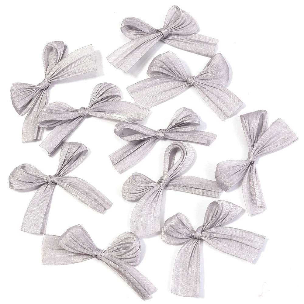 10pcs Pleated Satin Ribbon Bows – DIY Wedding & Hair Decor Ribbon Bow Embellishments PLUSH grey