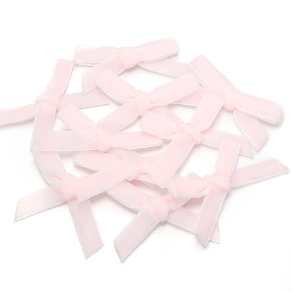 10pcs Velvet Flocking Bow Ribbons 1cm – DIY Hair & Gift Decor Velvet Bow Ribbons PLUSH light pink