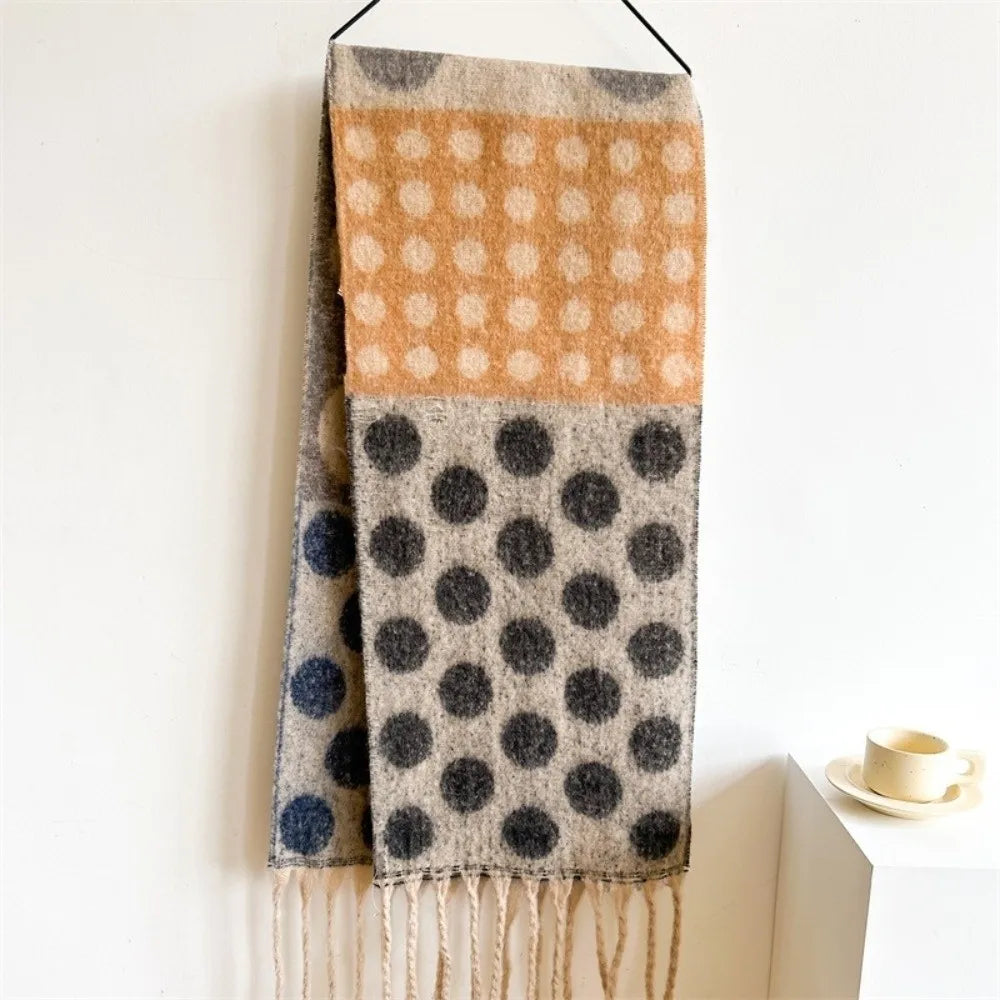 Vintage Polka Dot Faux Cashmere Scarf – Tassel Wrap Shawl Scarf & Wrap Shawl PLUSH