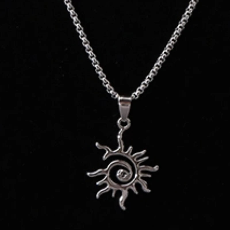 Sun Flame Hollowed Titanium Steel Pendant Necklace | Punk Style Pendant Necklace PLUSH