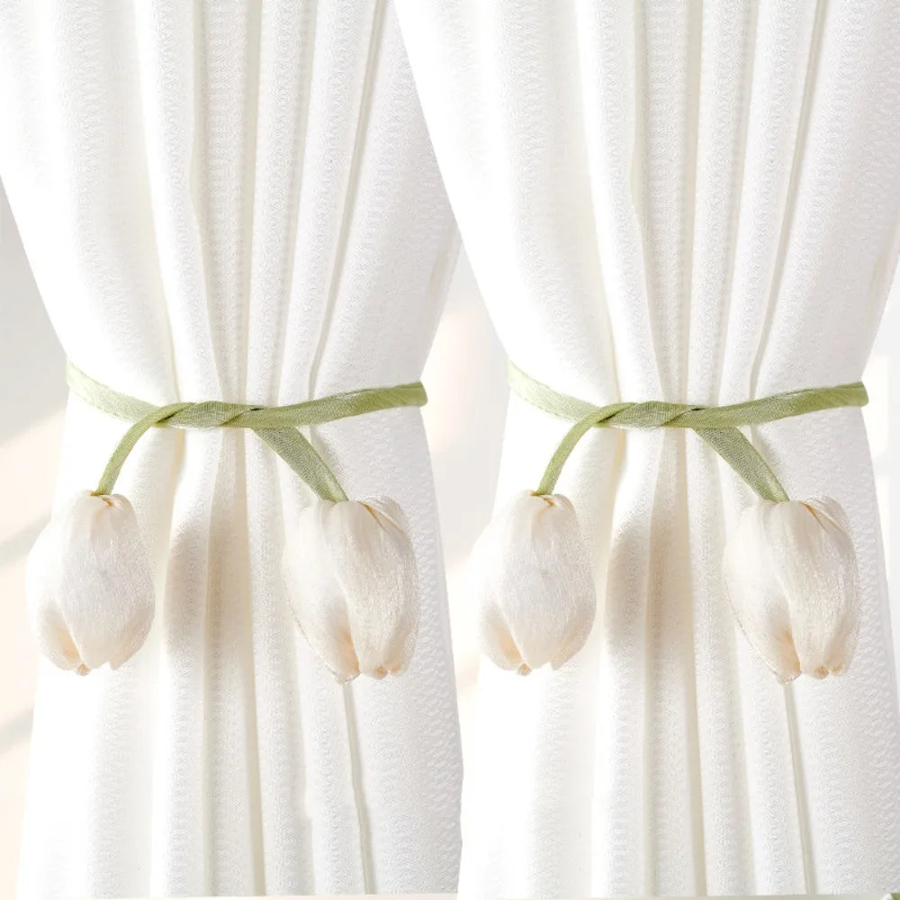 Tulip Curtain Tiebacks – Adjustable Tie Rope Straps, 1 Pair Curtain Tiebacks PLUSH Beige