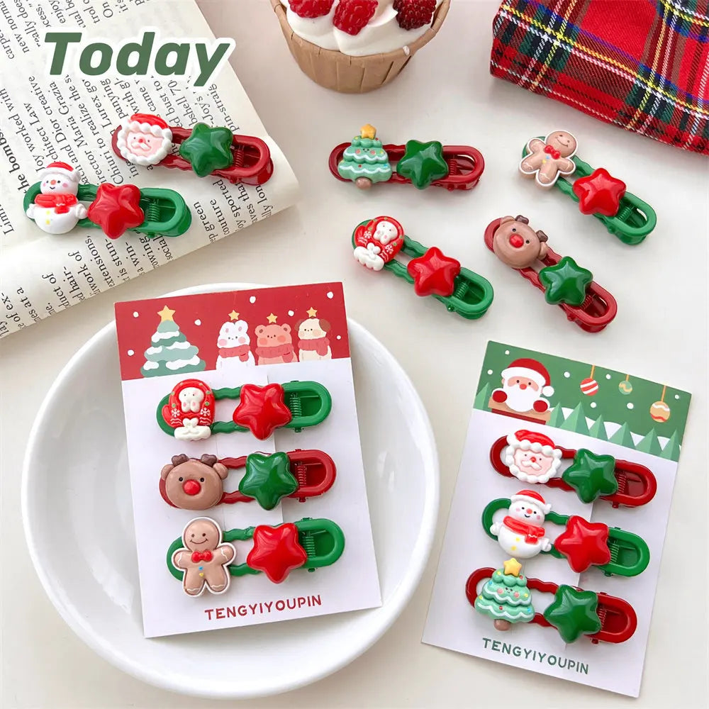 3-Pack Christmas Cartoon Hair Clips for Toddler Girls Kids Hair Clips PLUSH