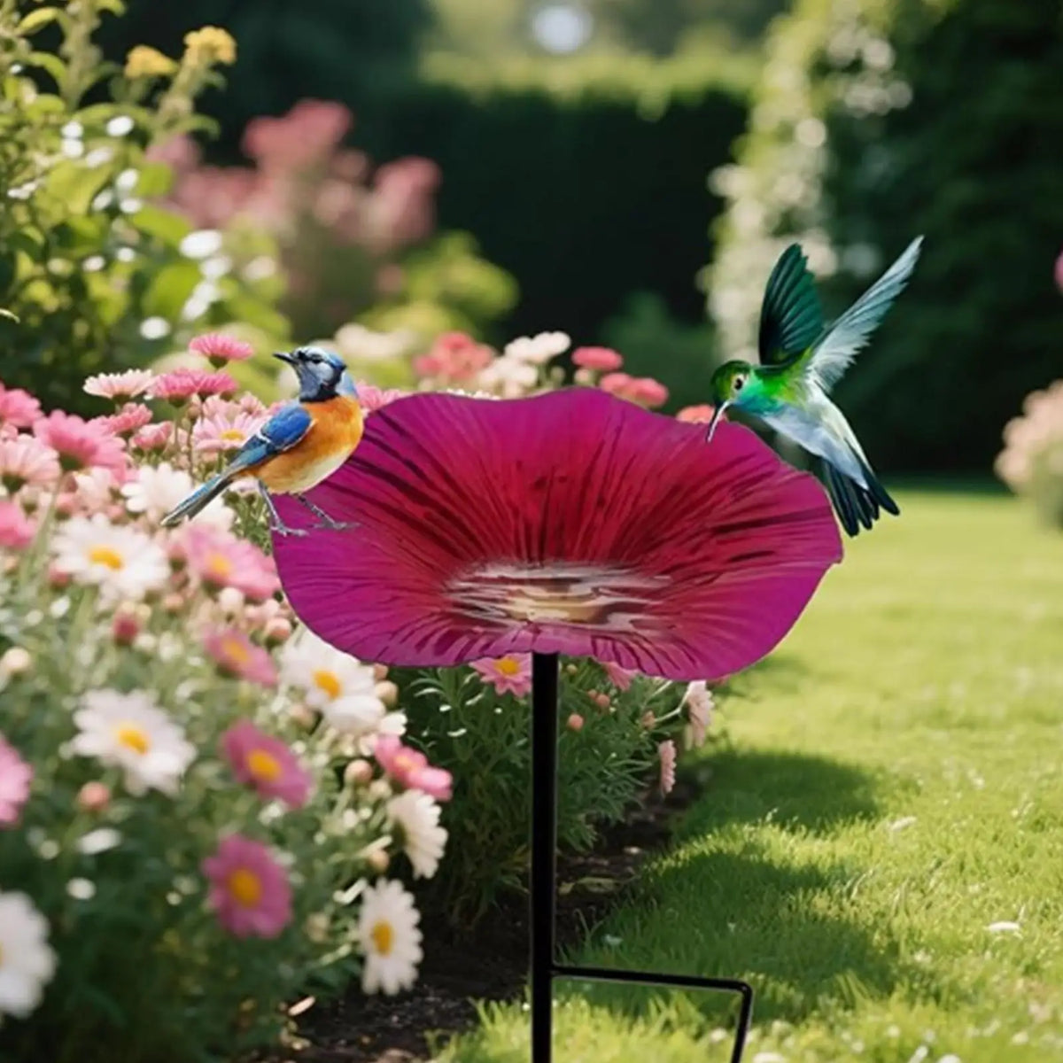 Outdoor Bird Bath Bowl with Garden Stake | Floral Yard Decor Garden Bird Bath PLUSH