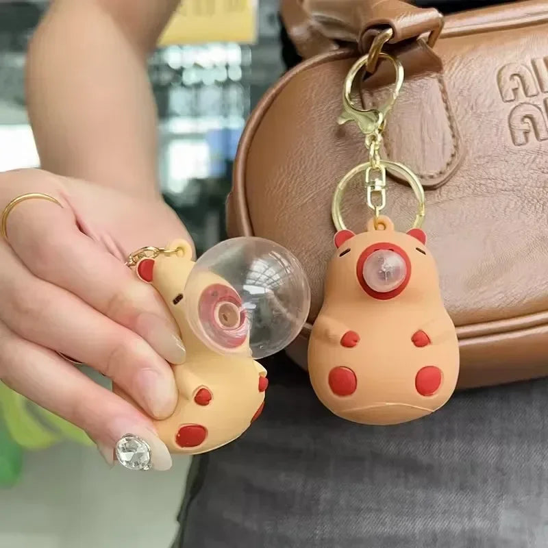 Capybara Bubble Blowing Keychain – Squeeze Toy Backpack Charm Novelty Keychain Toy PLUSH