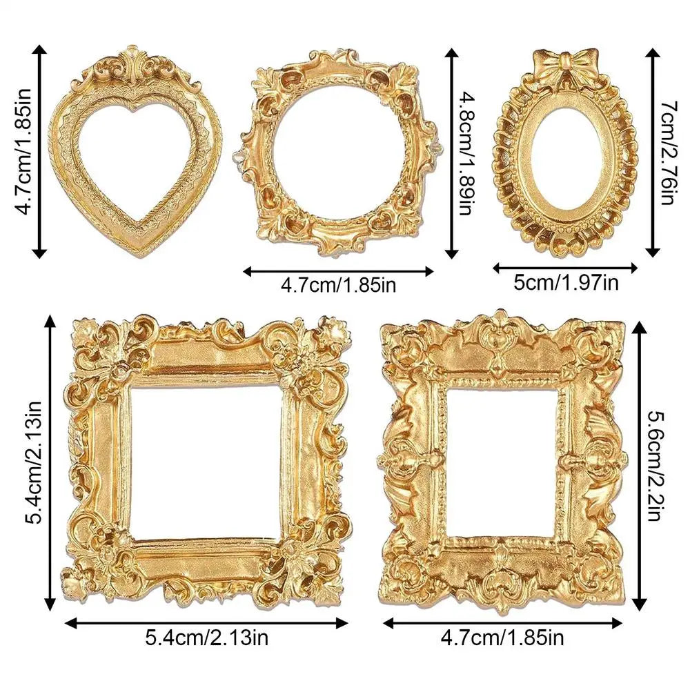 Mini Baroque Gold Resin Picture Frames Set of 5 | Desk Décor Mini Picture Frames PLUSH dark gold